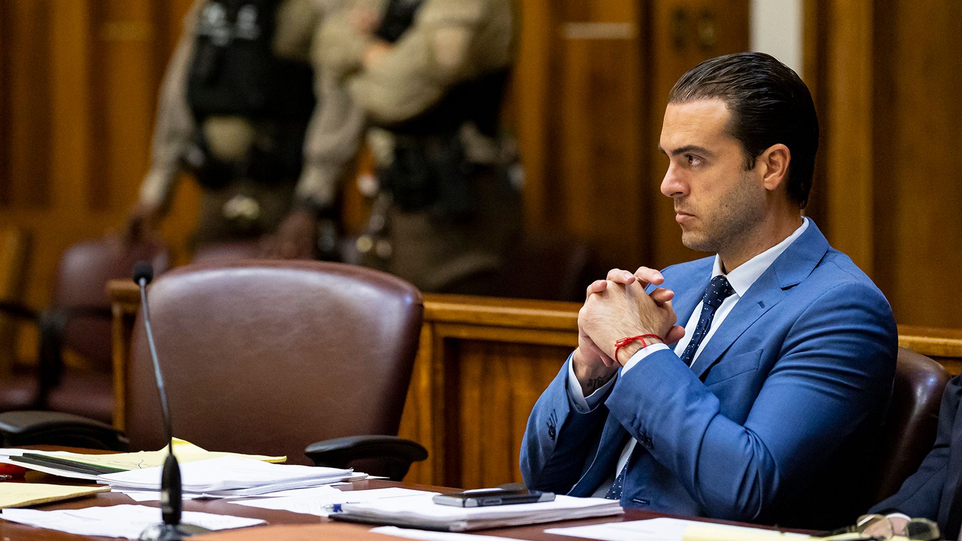 Pablo Lyle listens to Judge Marisa Tinkler Mendez during jury selection at the Miami-Dade Criminal Court on Sept. 21, 2022, in Miami. Lyle was convicted Tuesday, Oct. 4, 2022, of manslaughter after a road-rage incident. (Matias J. Ocner/Miami Herald/Tribune News Service via Getty Images)