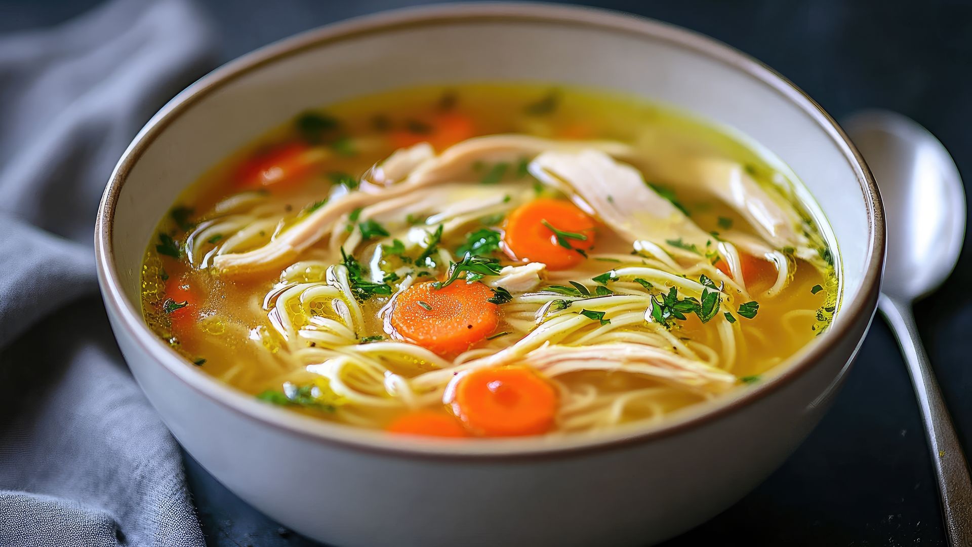 Sopa de pollo y zanahoria con fideos