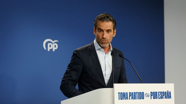 El portavoz nacional del PP, Borja Sémper, durante la rueda de prensa posterior a la reunión del Comité de Dirección del partido este lunes en Madrid
