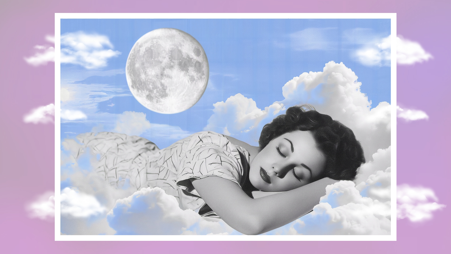 Creatividad de mujer durmiendo en las nubes