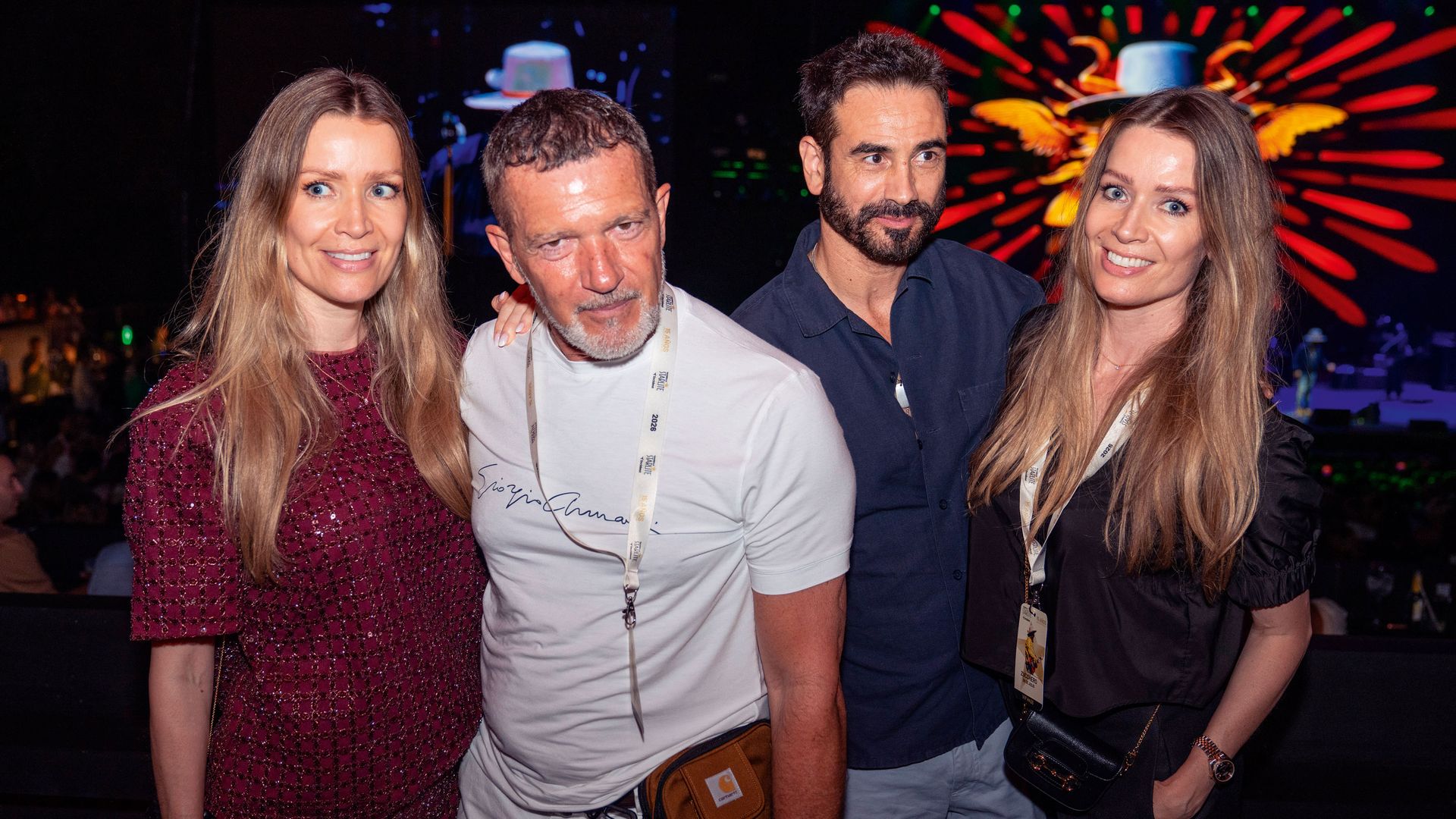 Las hermanas Kimpel con sus respectivas parejas: Nicole con Antonio Banderas y Barbara con Frederic Lerner, en el Festival Starlite Occident, celebrado en Marbella