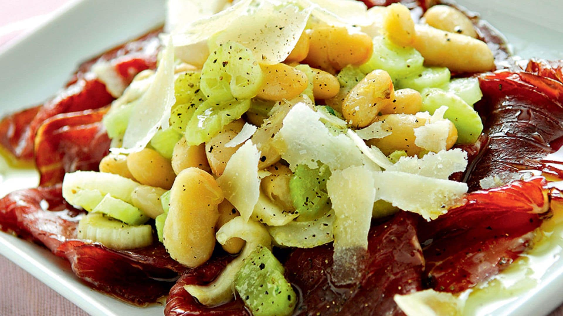 Carpacho de cecina con alubias blancas