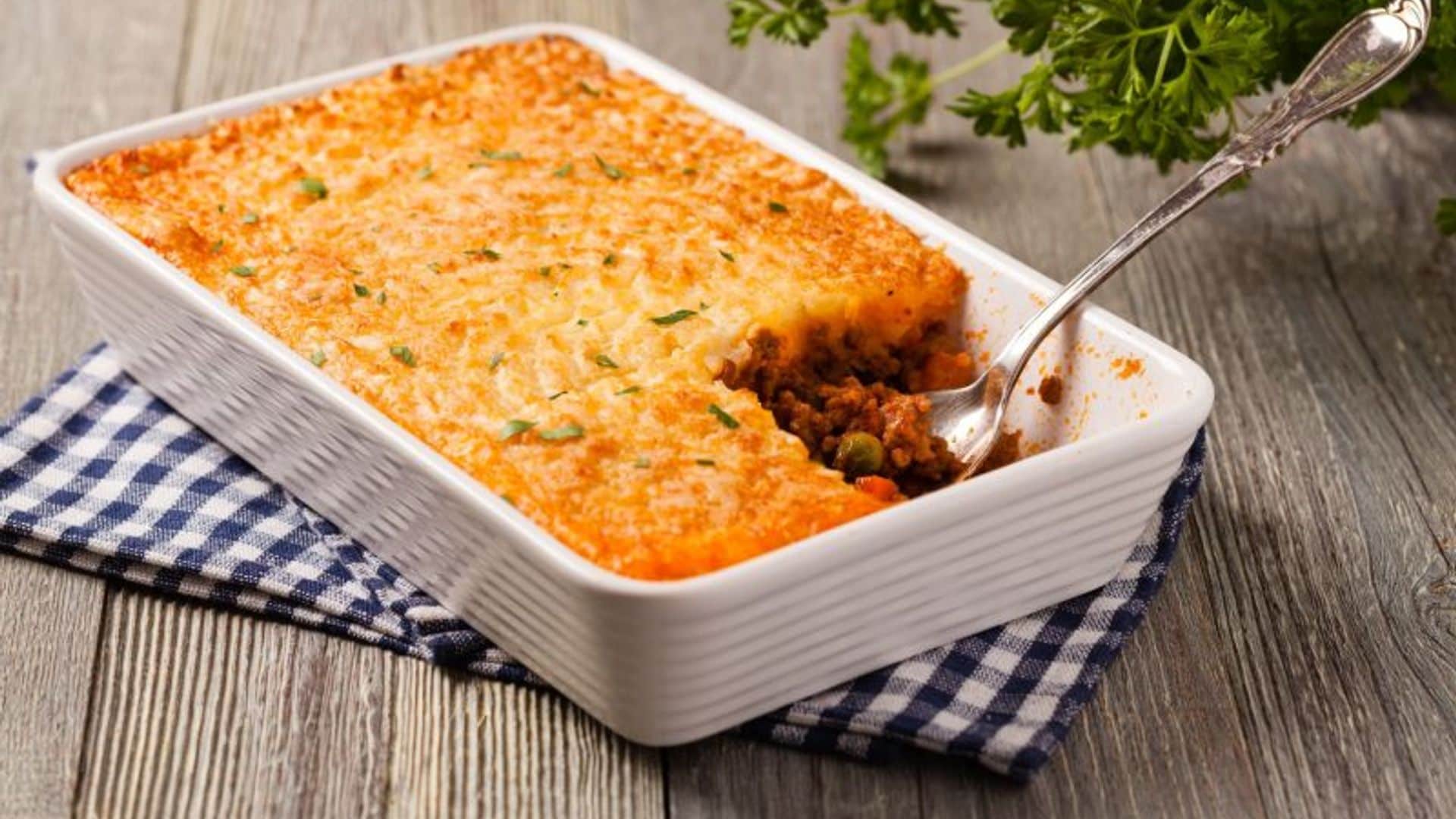 Pastel de zanahoria con puré de patata y carne picada