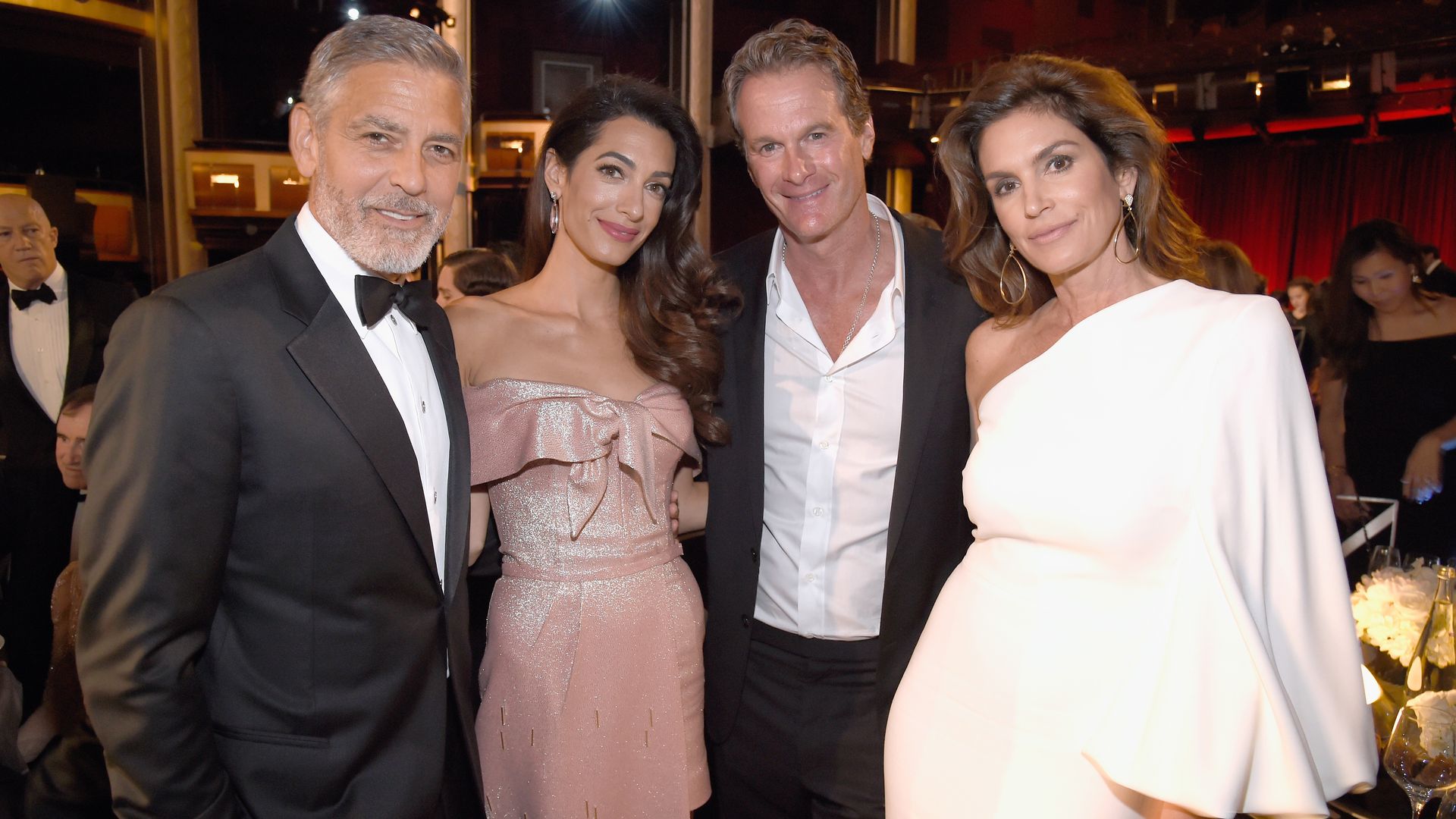 George Clooney, Amal Clooney, Rande Gerber y Cindy Crawford en una gala en honor al actor en 2018.