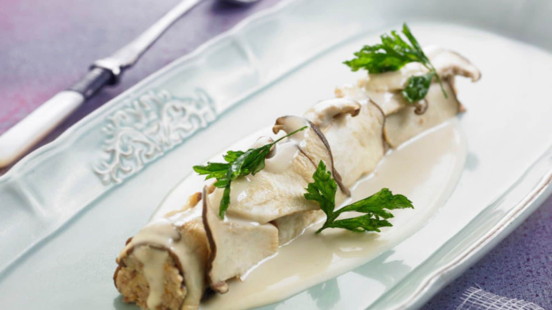 Canelones de boletus con pularda y salsa de trufa