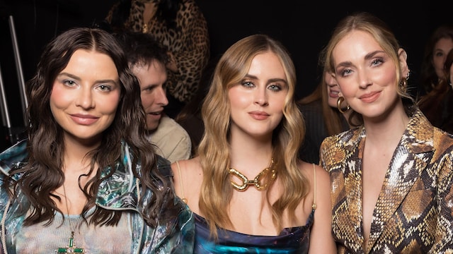 Veronica Ferraro, Valentina Ferragni and Chiara Ferragni attends the Roberto Cavalli fashion show during the Milan Fashion Week - Womenswear Fall/Winter 2025/2026 on February 27, 2025 in Milan, Italy