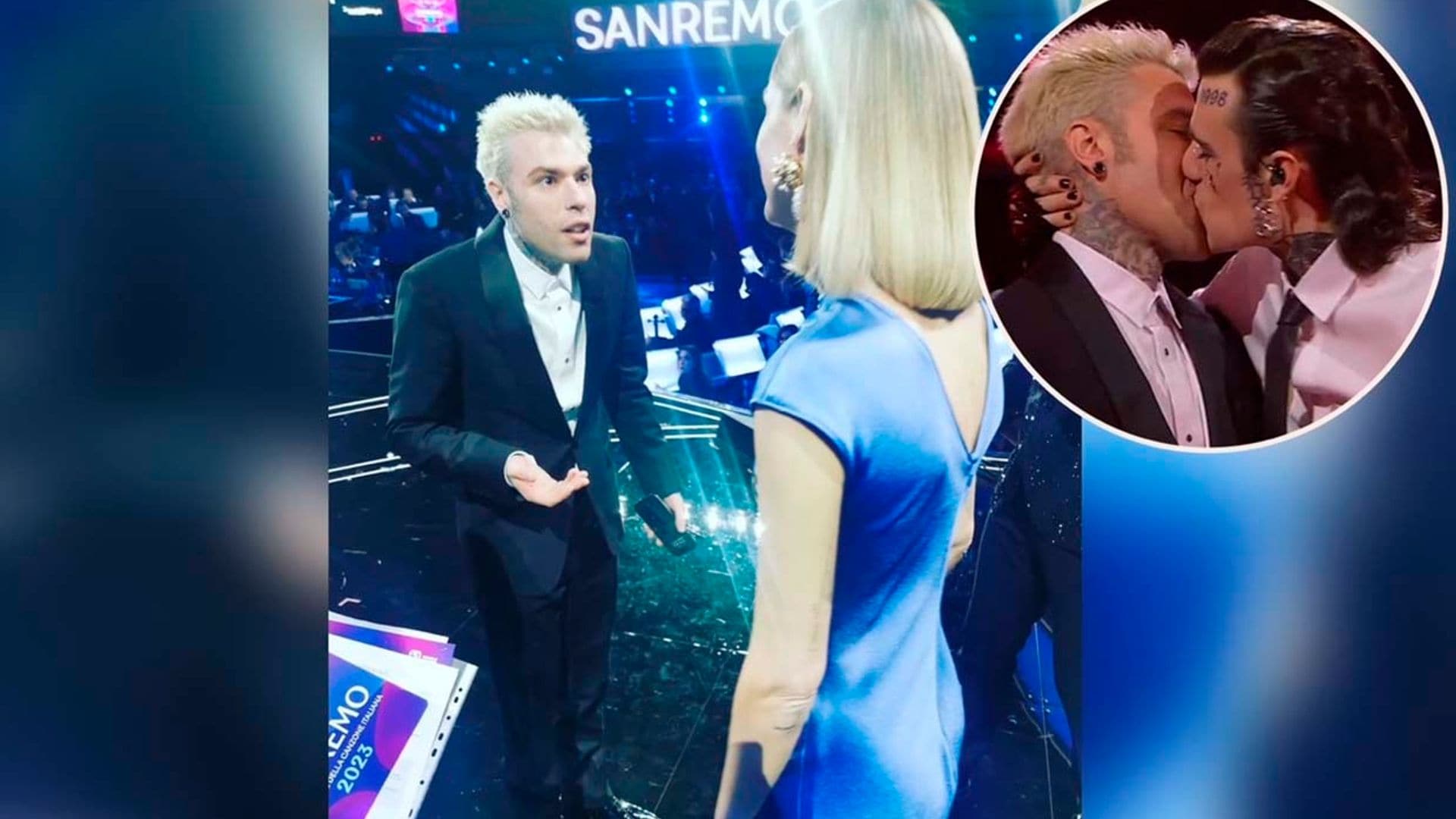 La reacción viral de Chiara Ferragni al beso apasionado de Fedez con otro cantante en San Remo