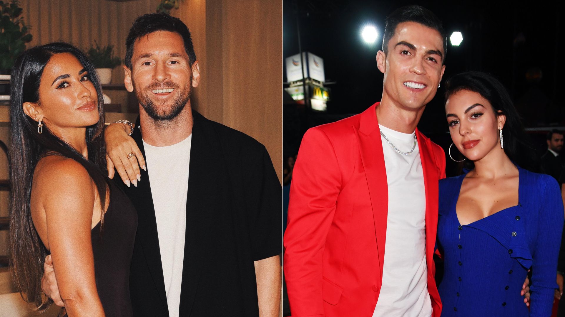 Antonela Roccuzzo y Lionel Messi; Cristiano Ronaldo y Georgina Rodríguez