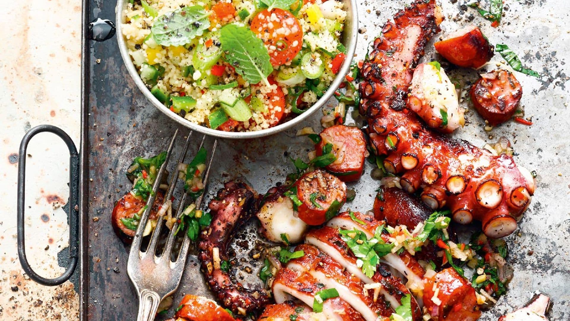 Pulpo a la brasa con chistorra