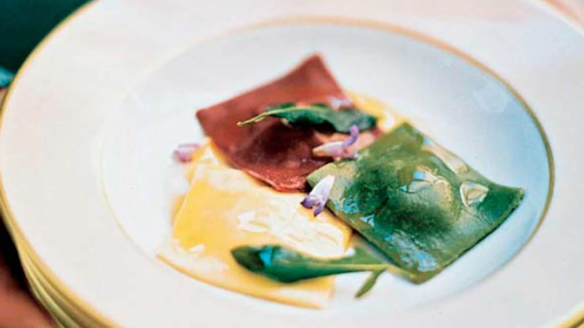 Trío de raviolis con mantequilla de salvia