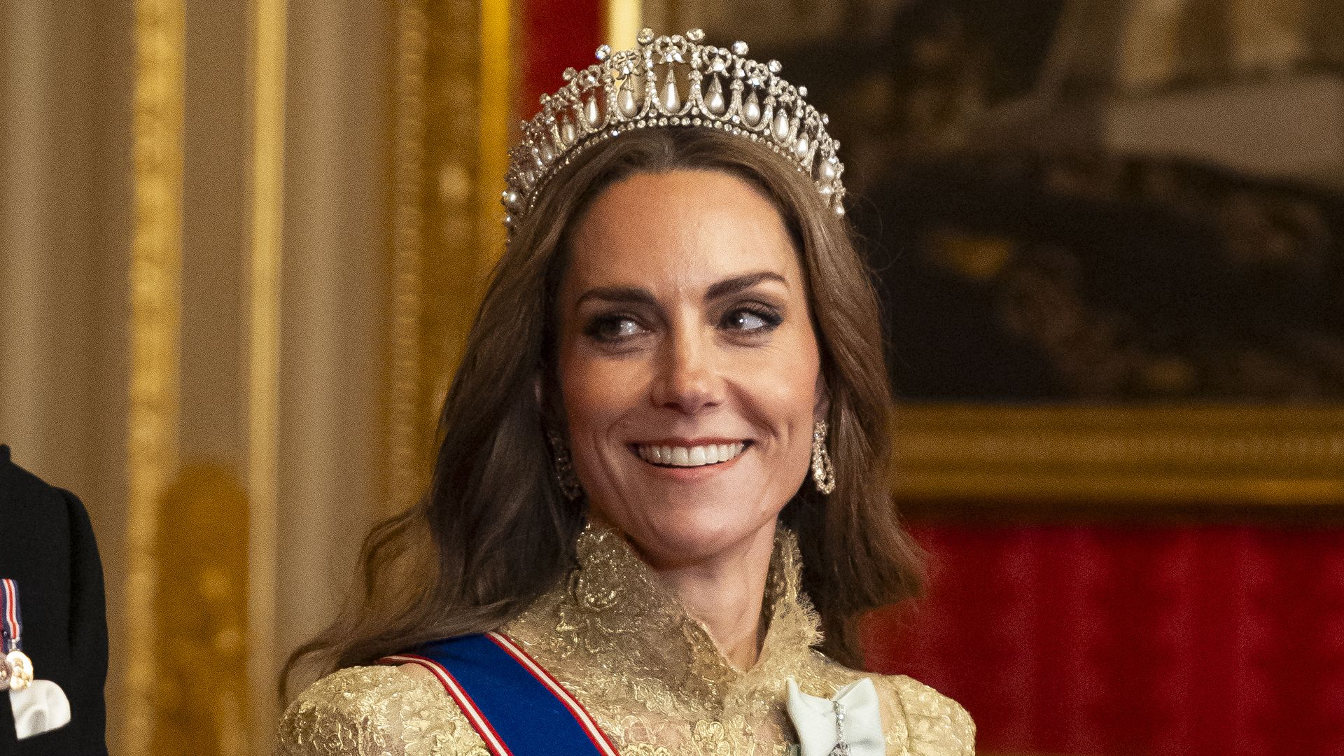 Kate Middleton, princesa de Gales, en la cena de gala con el presidente Trump, septiembre, 2025. 