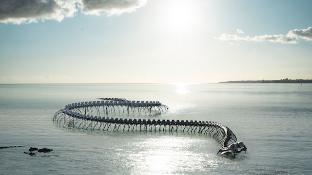 La Serpent d'océan, creada por el artista chino Huang Yong Ping en la playa de Saint-Brevin-les-Pins (France). Obra que puede contemplarse dentro del recorrido por el estuario del río Loira entre Nantes y Saint-Nazaire