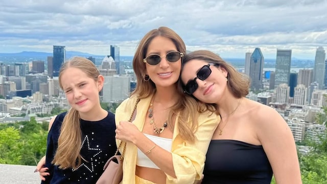 Geraldine Bazán y sus hijas Elissa y Miranda en Canadá.