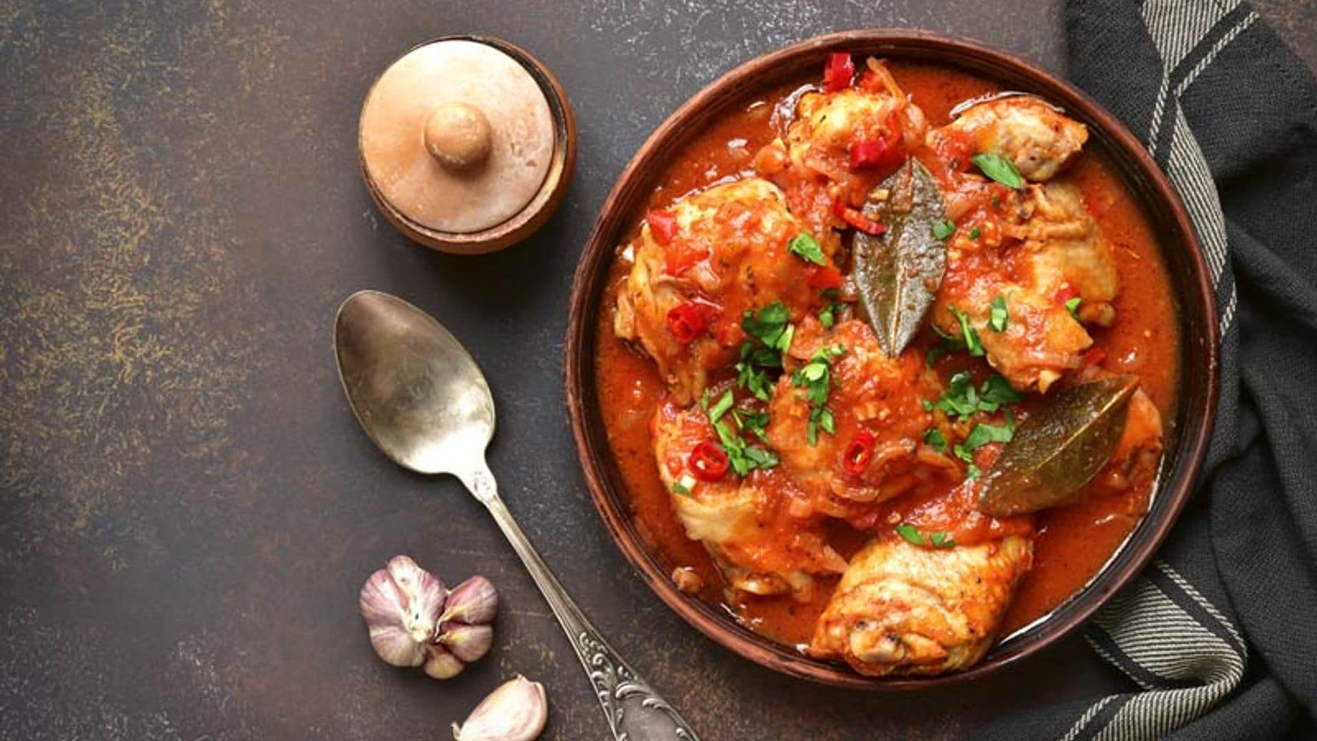 Estofado de pollo con calabaza y tomates