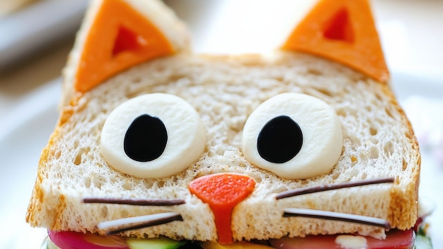 Sándwich 'gatuno' vegetal con queso, ¡receta infalible para los más peques!