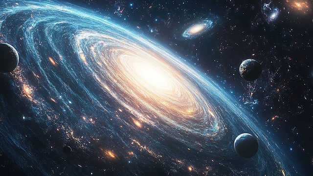 Recreación universo con galaxia y estrellas