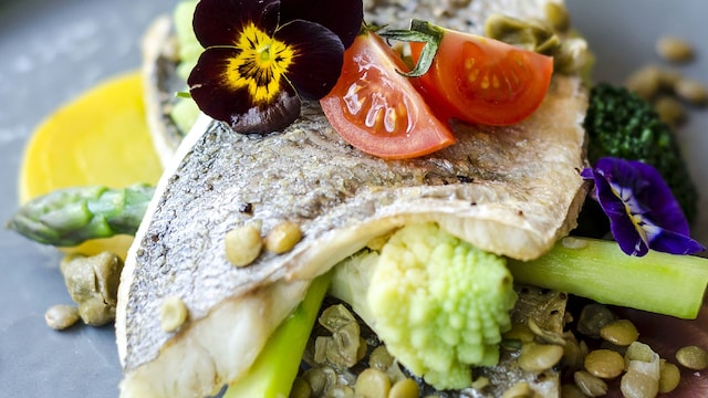 Receta de lubina con lentejas