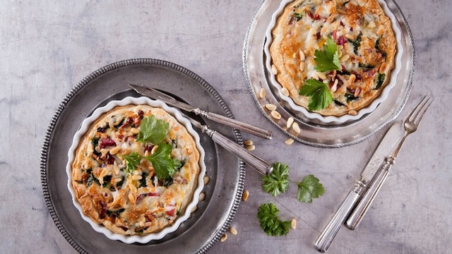 quiche beicon pinones espinacas queso cabra