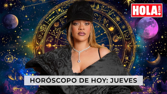 Rihanna en primer plano, de fondo, la rueda del zodiaco