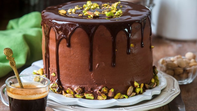 Tarta de chocolate y pistacho