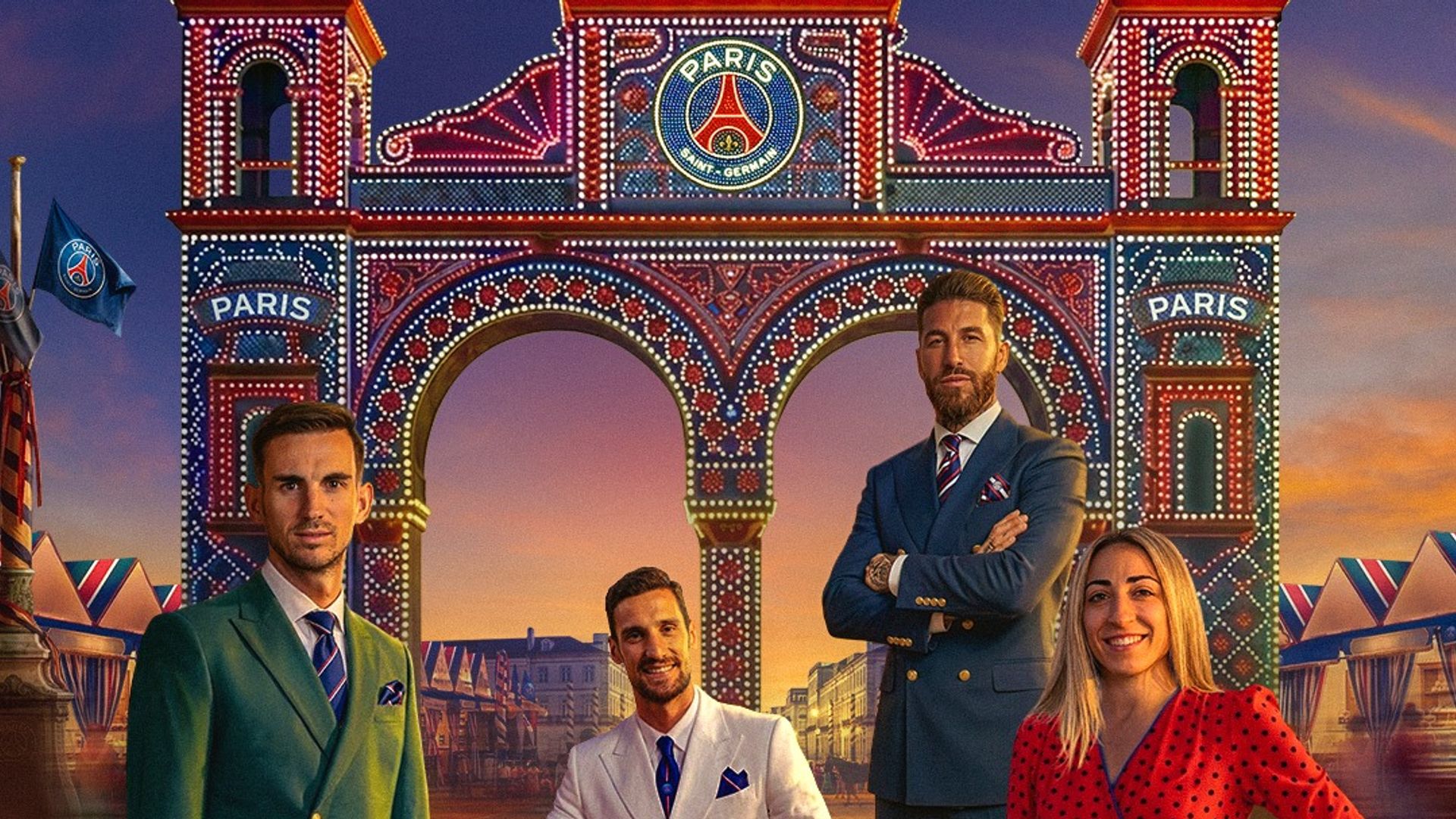 Sergio Ramos, Olga Carmona, Sergio Rico y Fabián Ruiz protagonizan la imagen del PSG que ha revolucionado la Feria de Abril
