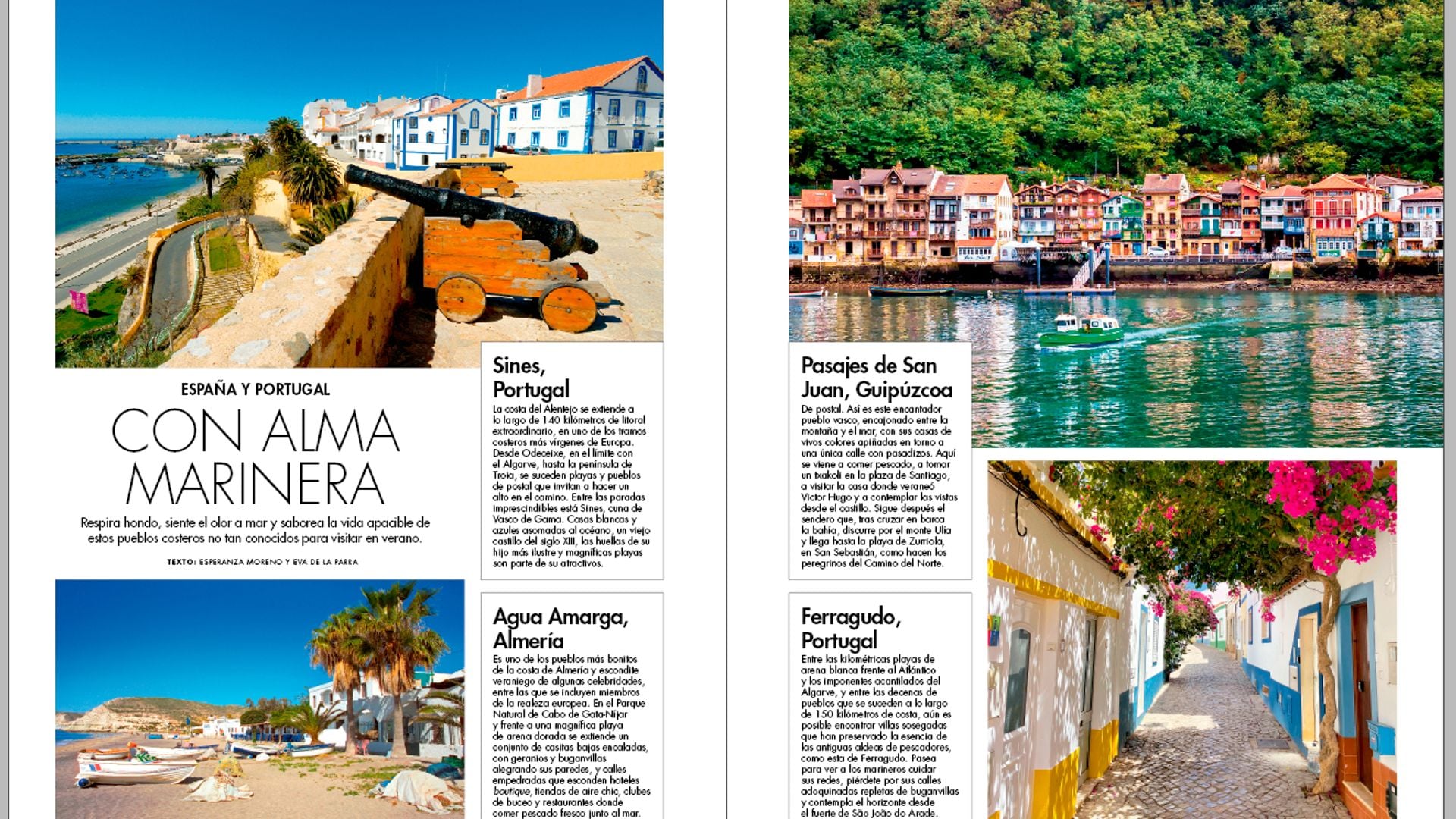 Páginas interiores del reportaje de pueblos marineros en el Especial ¡HOLA! Viajes 2025 del mes de mayo