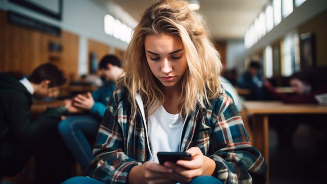 mujer joven movil