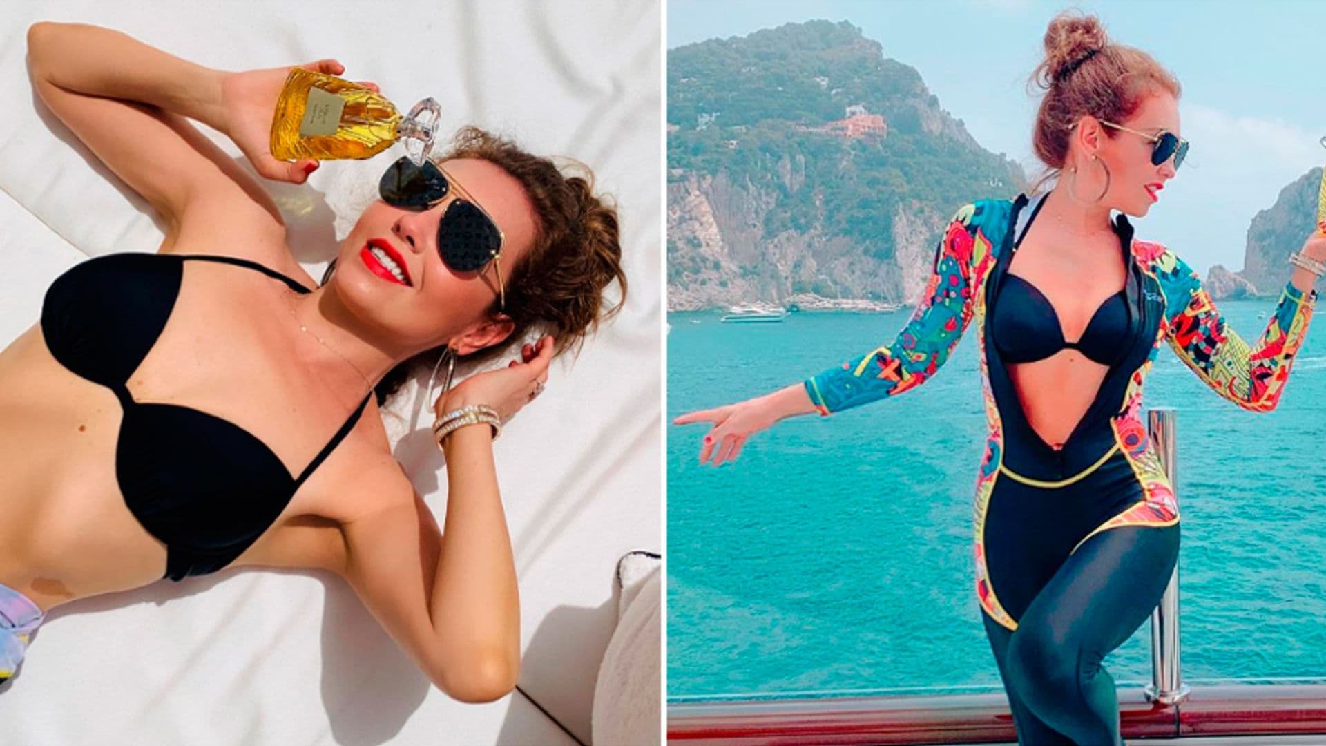 Thalía presume su espectacular silueta en un sensual bikini negro