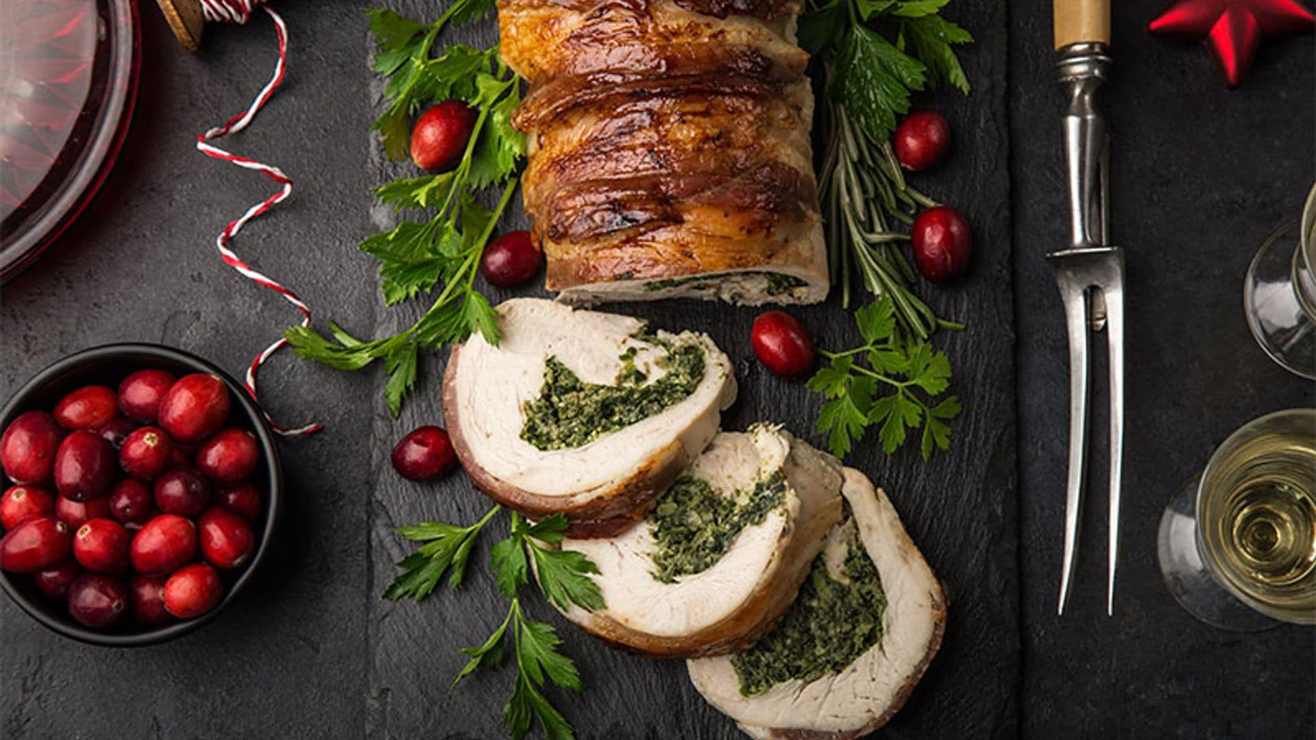Pechuga de pavo rellena de espinacas y queso de cabra