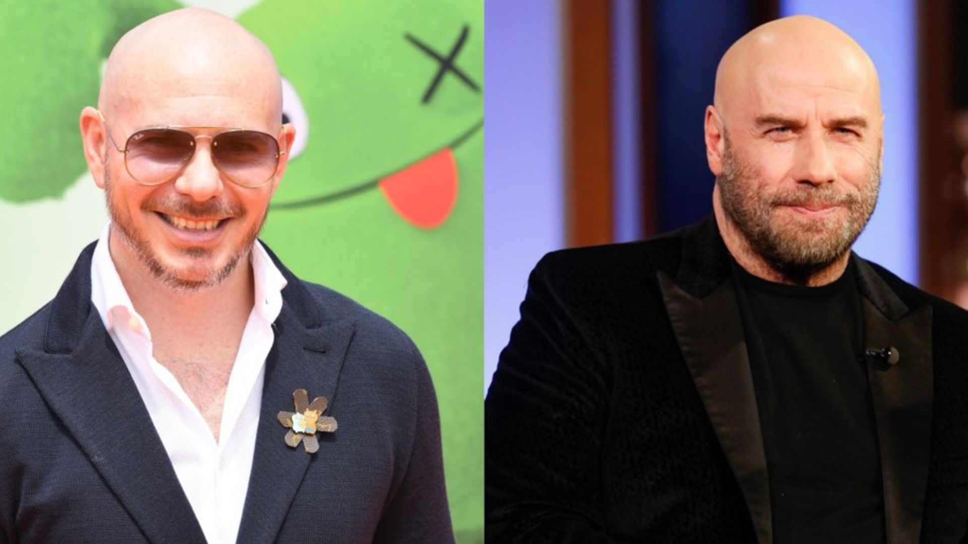 John Travolta asegura que fue el cantante Pitbull quien lo motivó a dejar las pelucas en el pasado