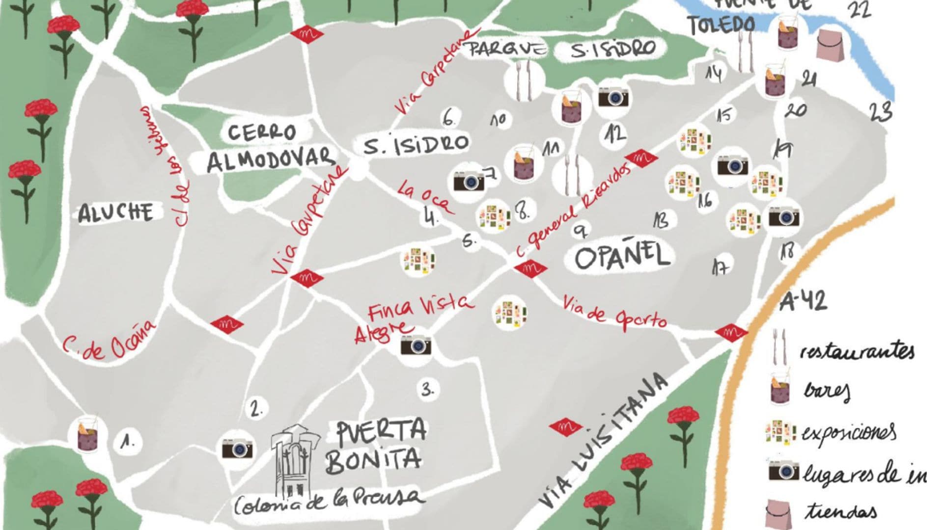 Ilustración mapa del barrio de Carabanchel de Bea Caballero 