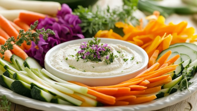 Crudités de verduras con salsa de yogur