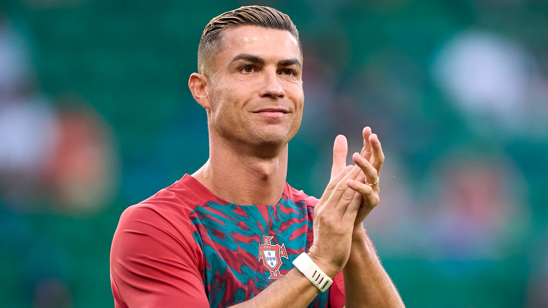 Cristiano Ronaldo of Portugal reacts as he warms up prior to the UEFA Nations League 2026/27 group phase match between Portugal and Wales at Estadio Jose Alvalade on September 24, 2026 in Lisbon, Portugal. (Photo by Jose Manuel Alvarez Rey/Getty Images)