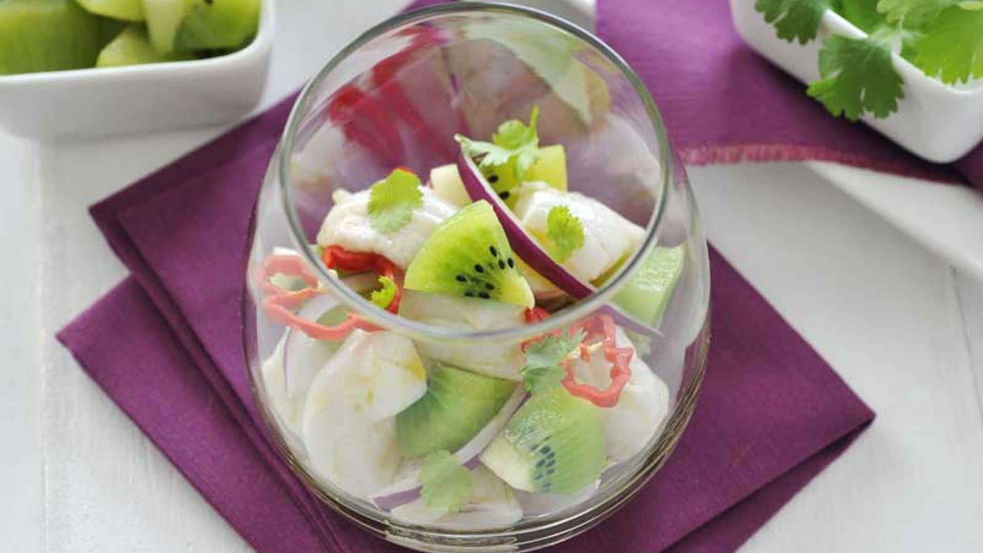 Ceviche de rape, ají y kiwi