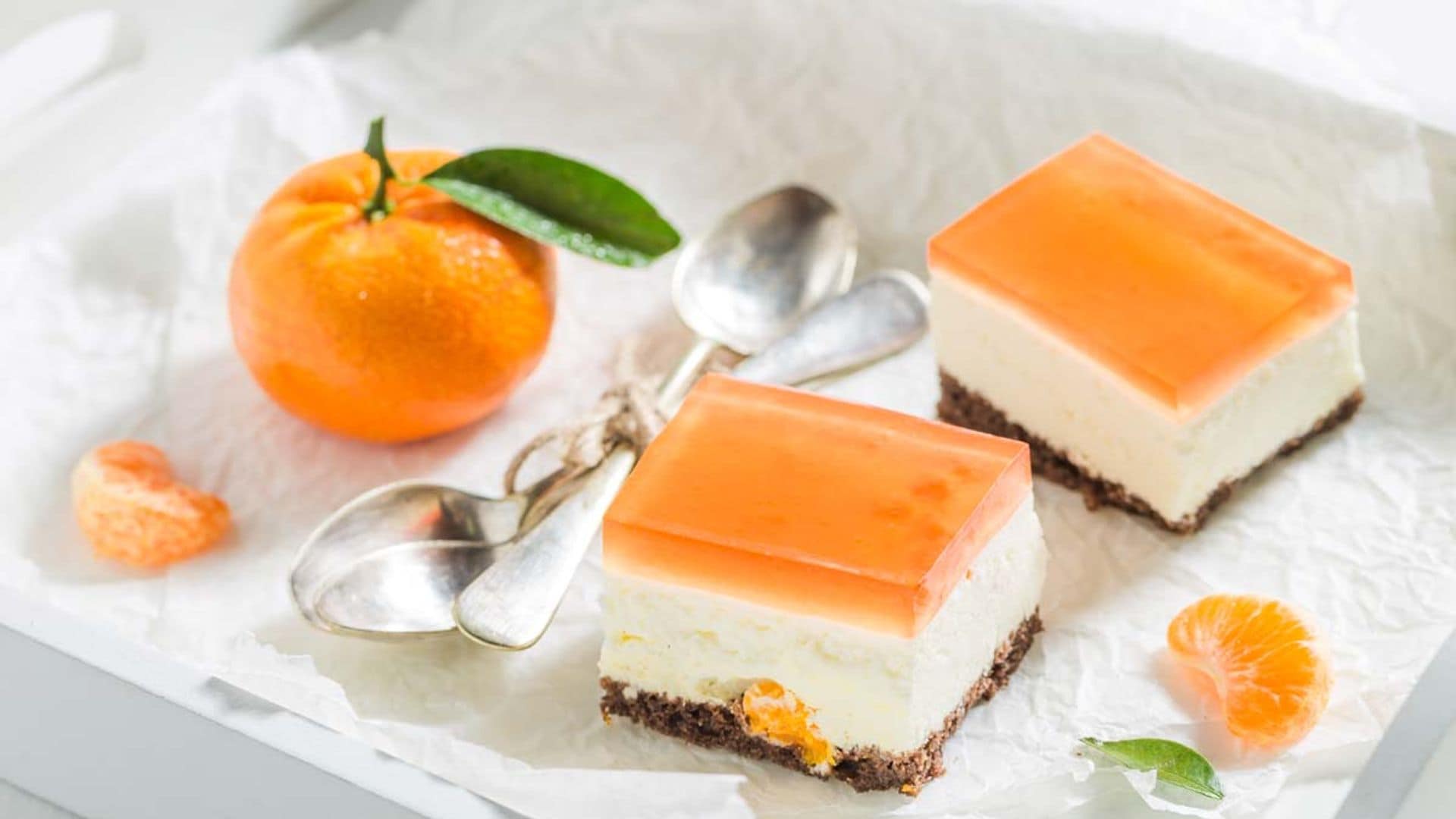 Tarta de queso con gelatina de mandarina