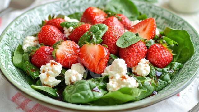 Ensalada de fresas con espinacas y queso 'cottage'