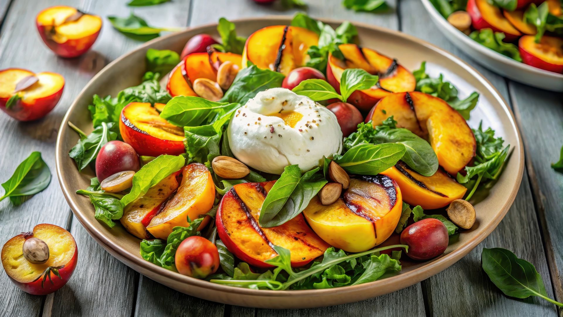Ensalada de melocotón con burrata