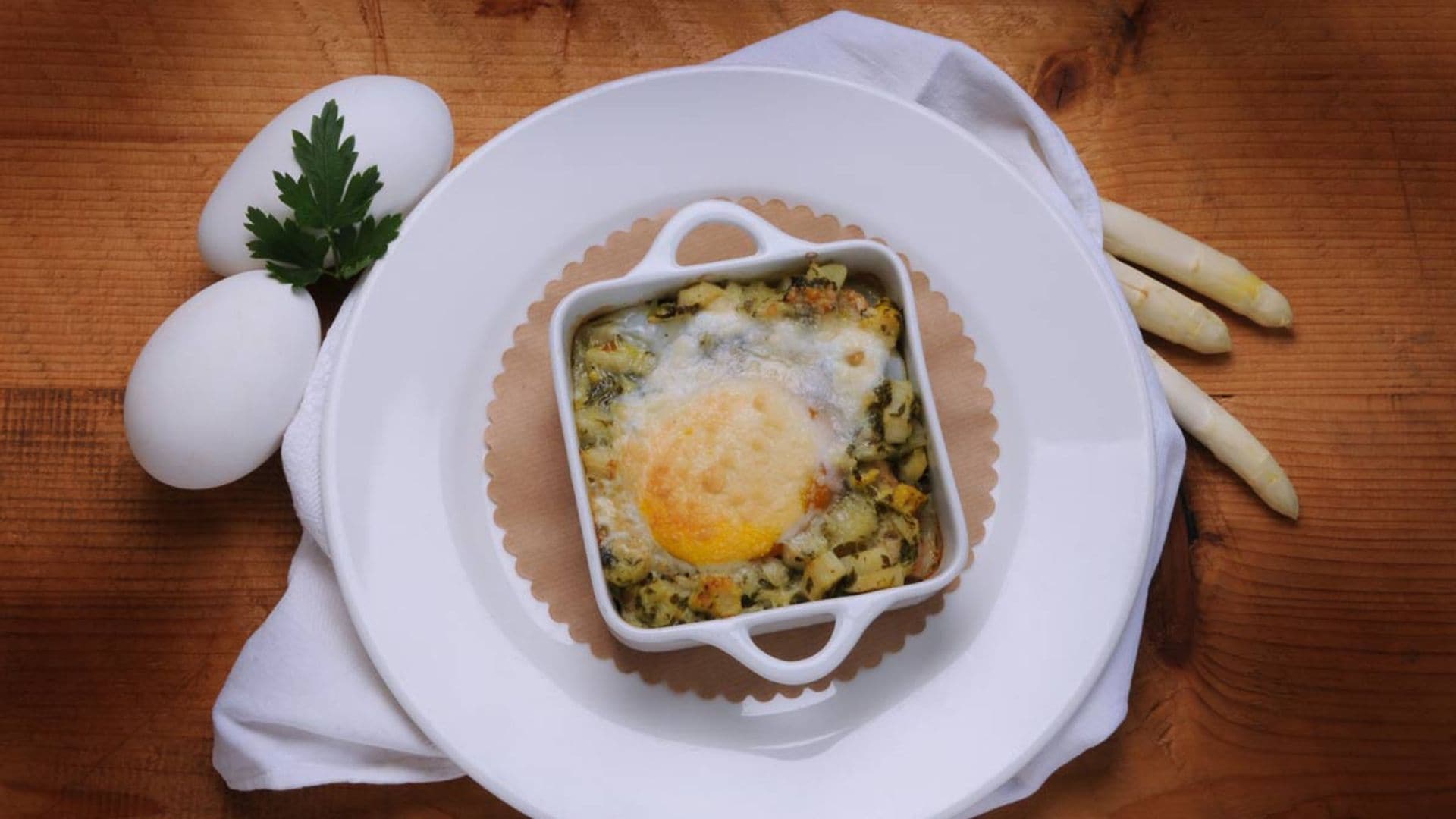 Huevos de ganso con verduras al horno