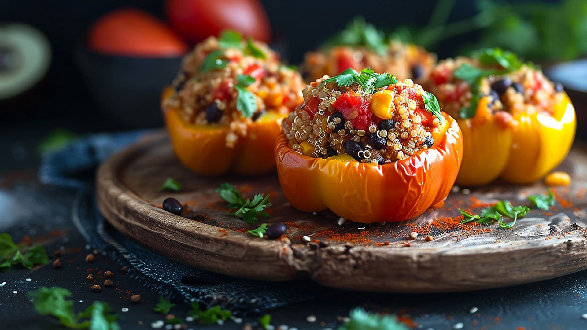 Pimientos rellenos de quinoa y frijoles