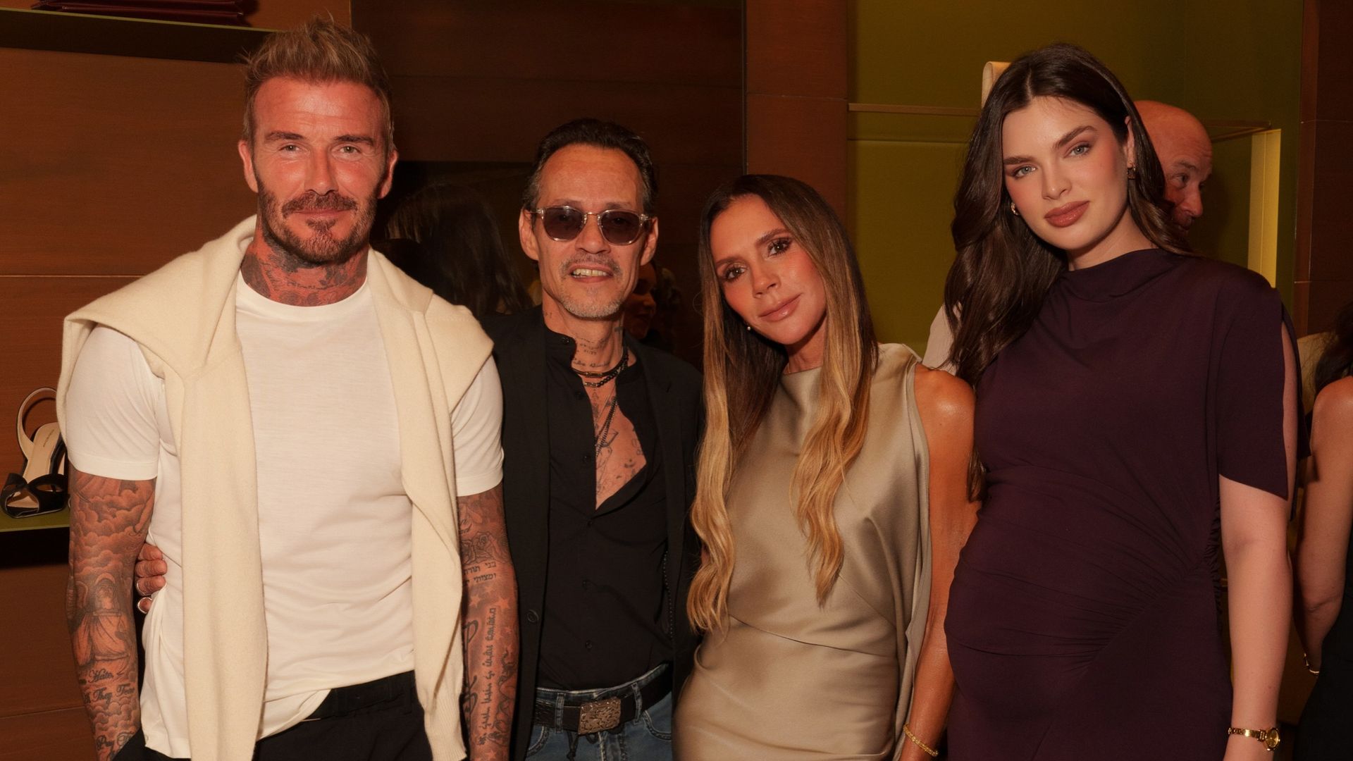 David y Victoria Beckham junto a Marc Anthony y Nadia Ferreira.