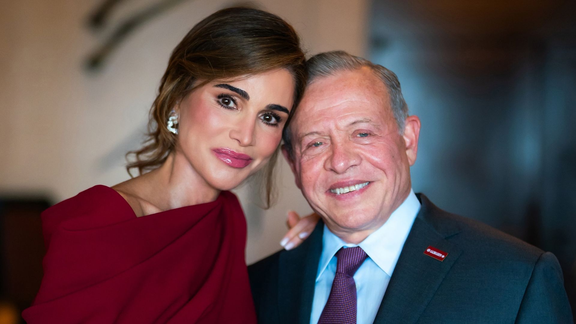 Los reyes Abdalá y Rania de Jordania en la boda de de la princesa Sara bint Feisal bin Al Hussein y Ali Murabet Al Sawwaf en el Palacio de Zahran