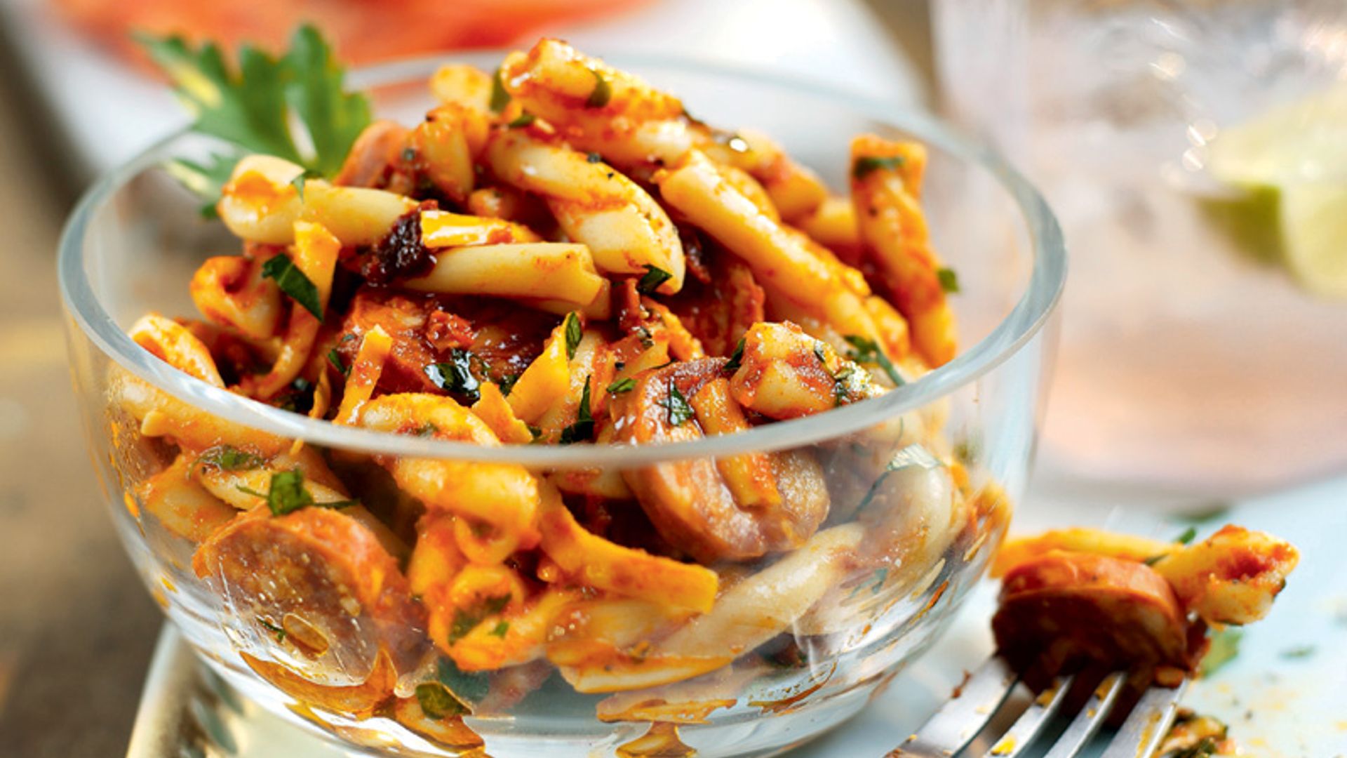 Macarrones con chorizo y queso manchego