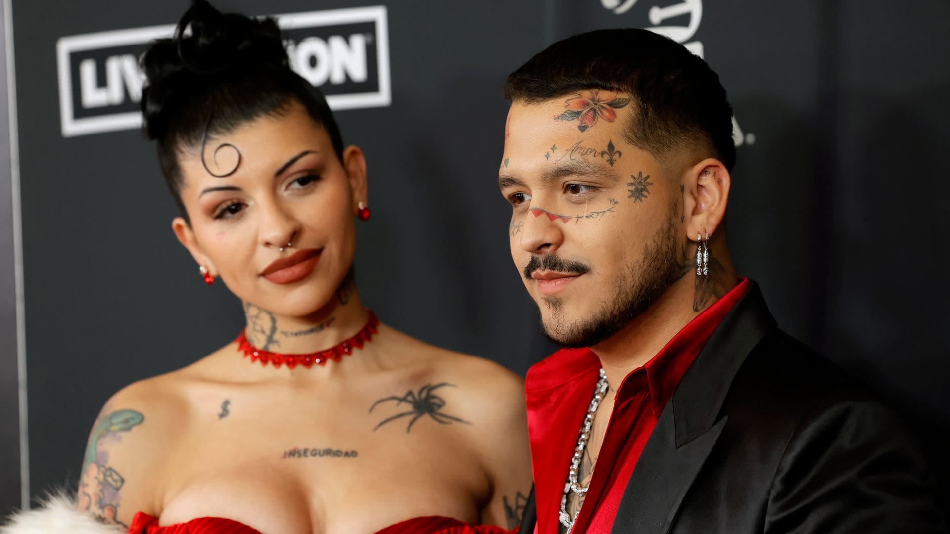 LAS VEGAS, NEVADA - NOVEMBER 16: (L-R) Cazzu and Christian Nodal attend The Latin Recording Academy's 2022 Person of the Year Gala Honoring Marco Antonio Solis at Michelob ULTRA Arena on November 16, 2022 in Las Vegas, Nevada. (Photo by Frazer Harrison/Getty Images)
