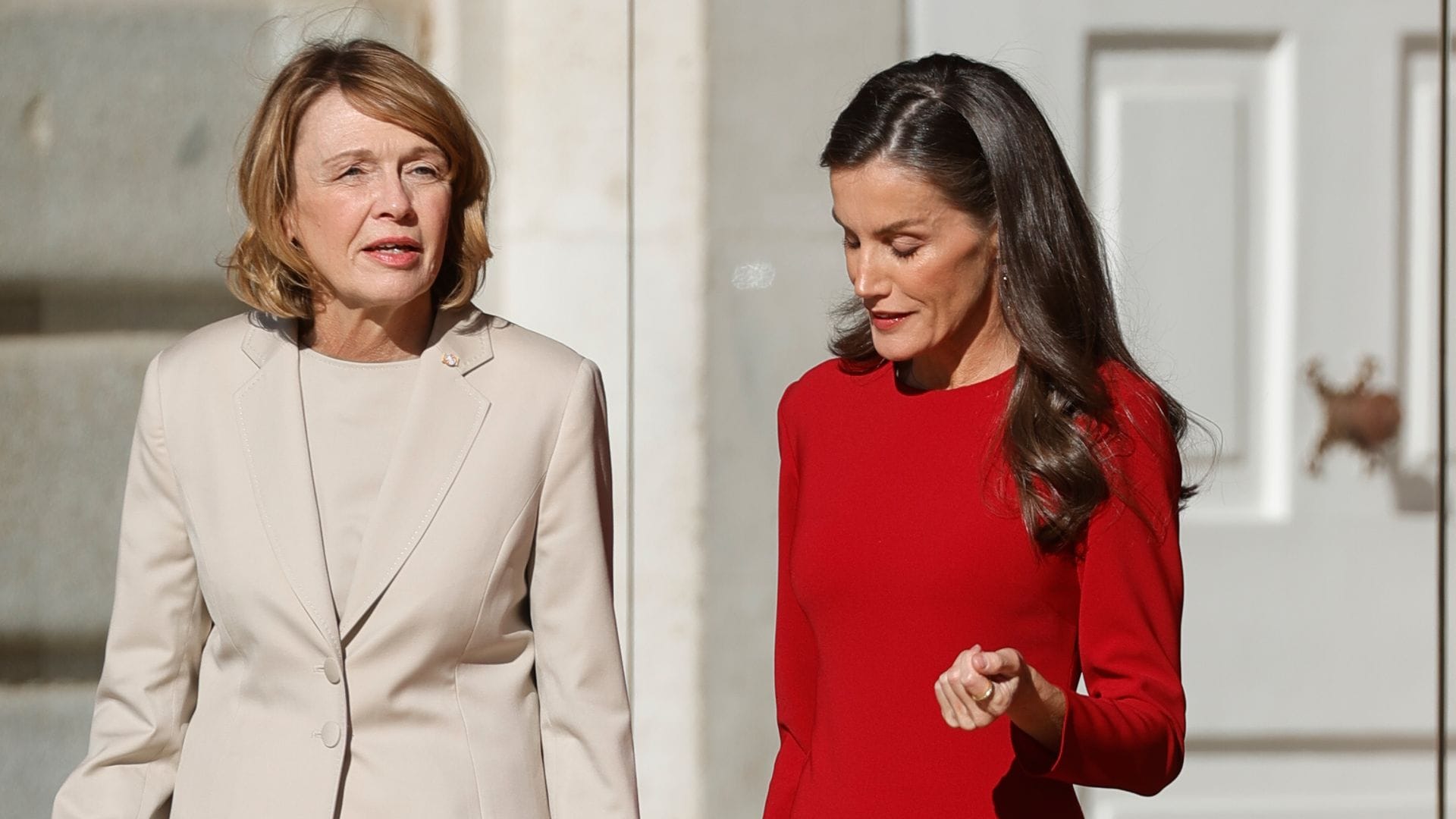 La reina Letizia con Elke Büdenbender, primera dama de Alemania en Madrid en noviembre de 2025