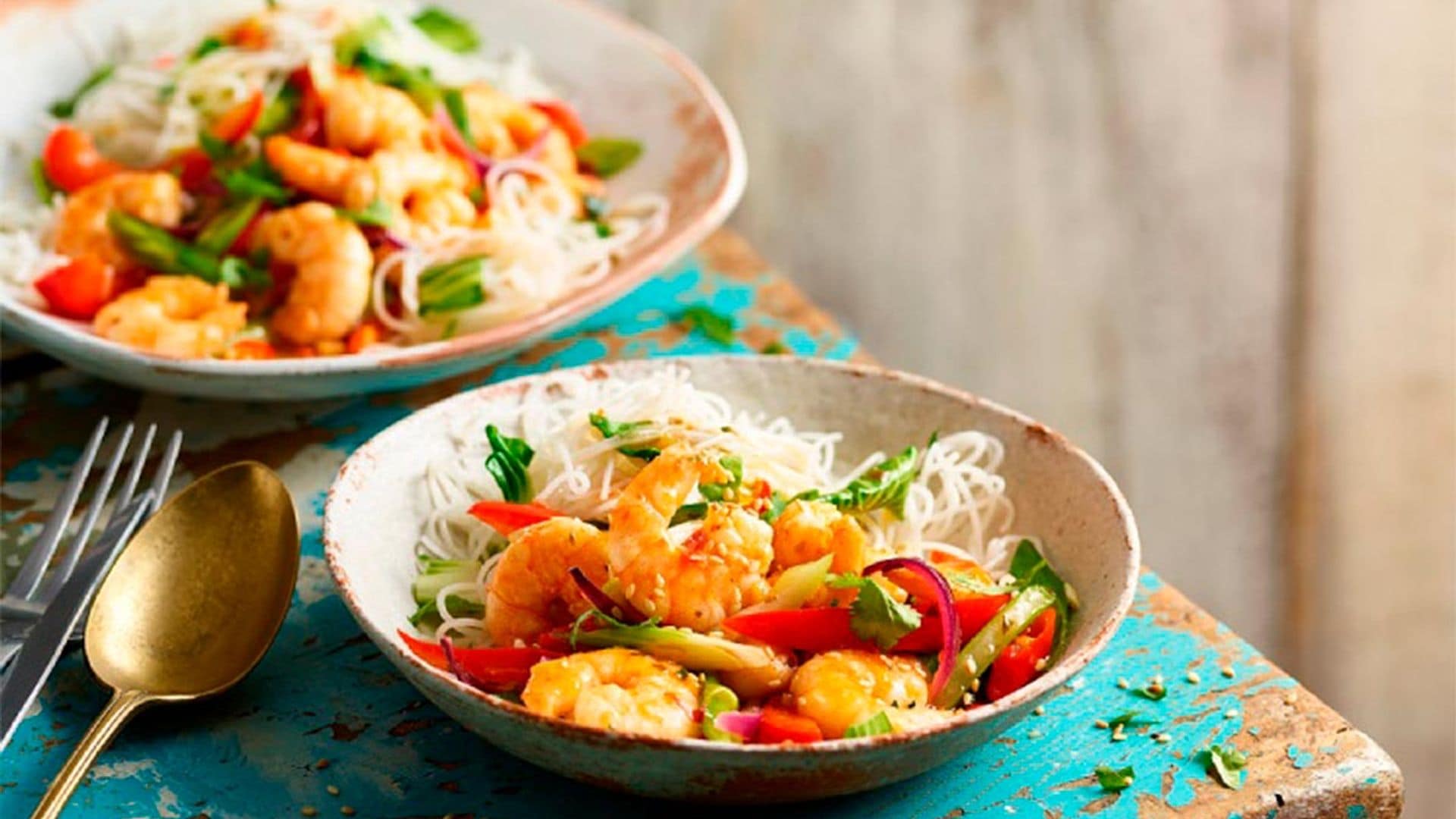 salteado gambas verduras