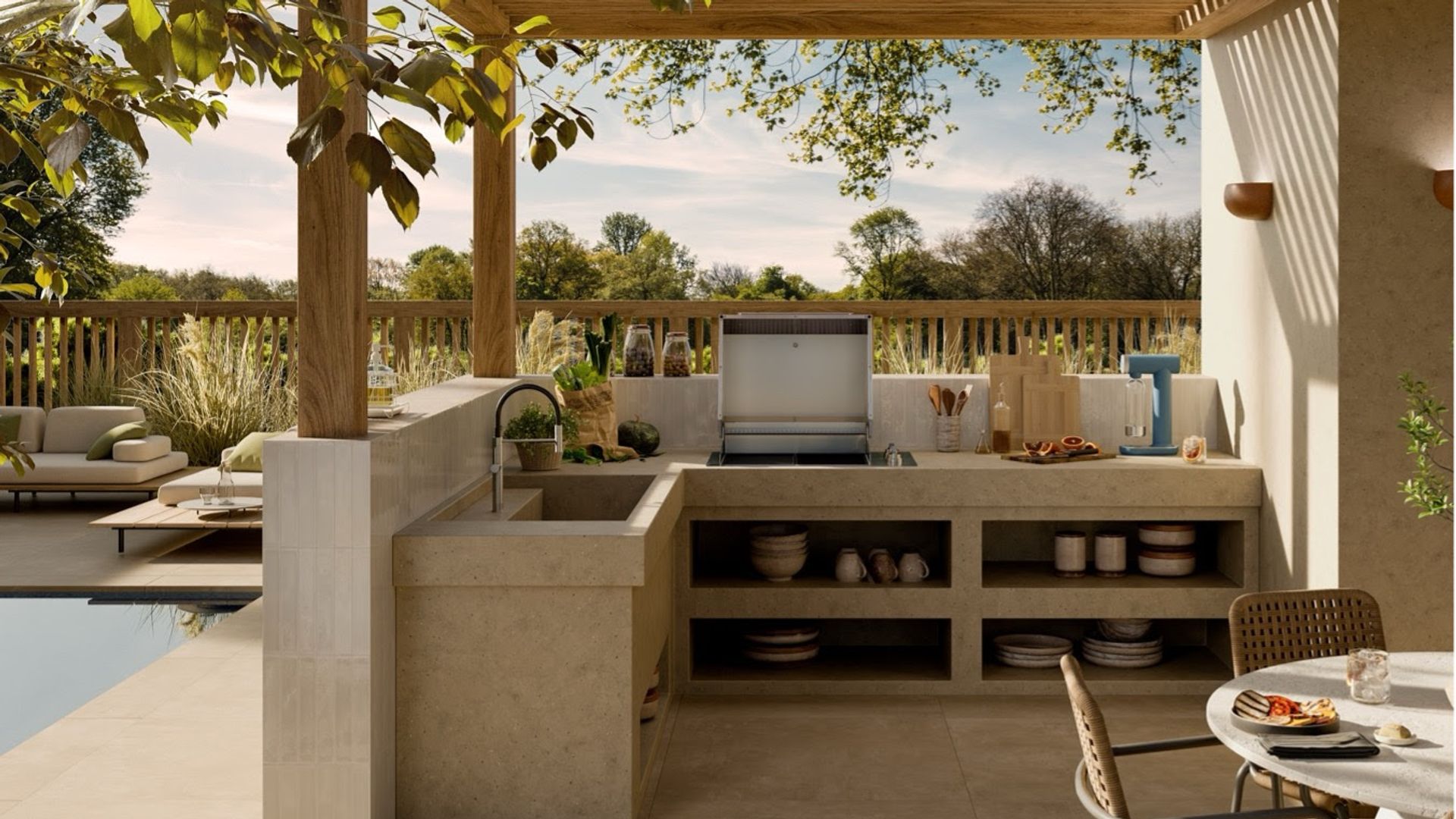 Cocina de exterior con barbacoa eléctrica de SMEG