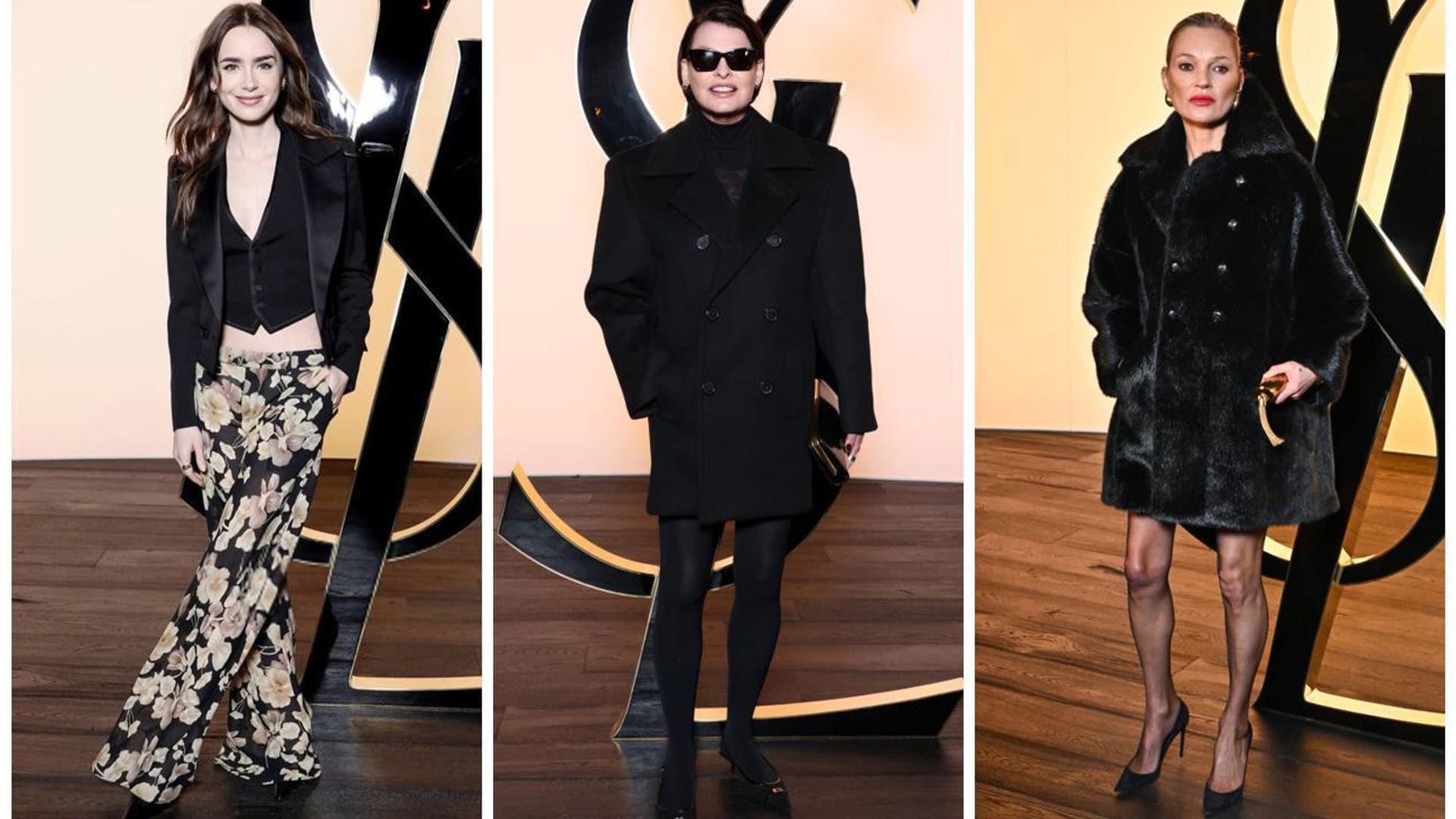 Lily Collins, Linda Evangelista y Kate Moss asisten al desfile de Yves Saint Laurent en París