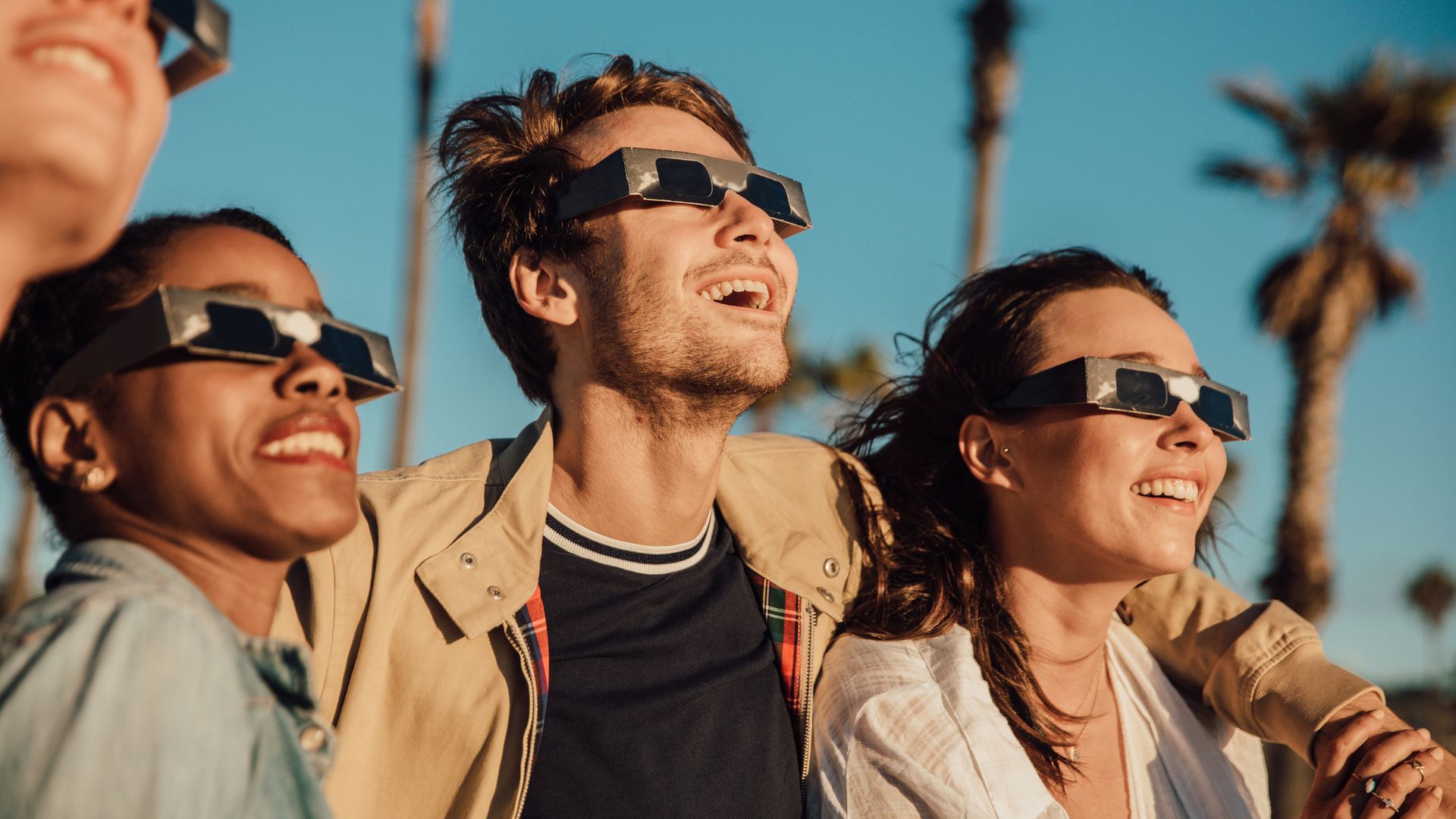Grupo de amigos con fadas para ver eclipse