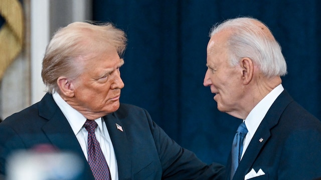 Donald Trump y Joe Biden, el pasado 20 de enero de 2025 en la inauguración presidencial de Trump.