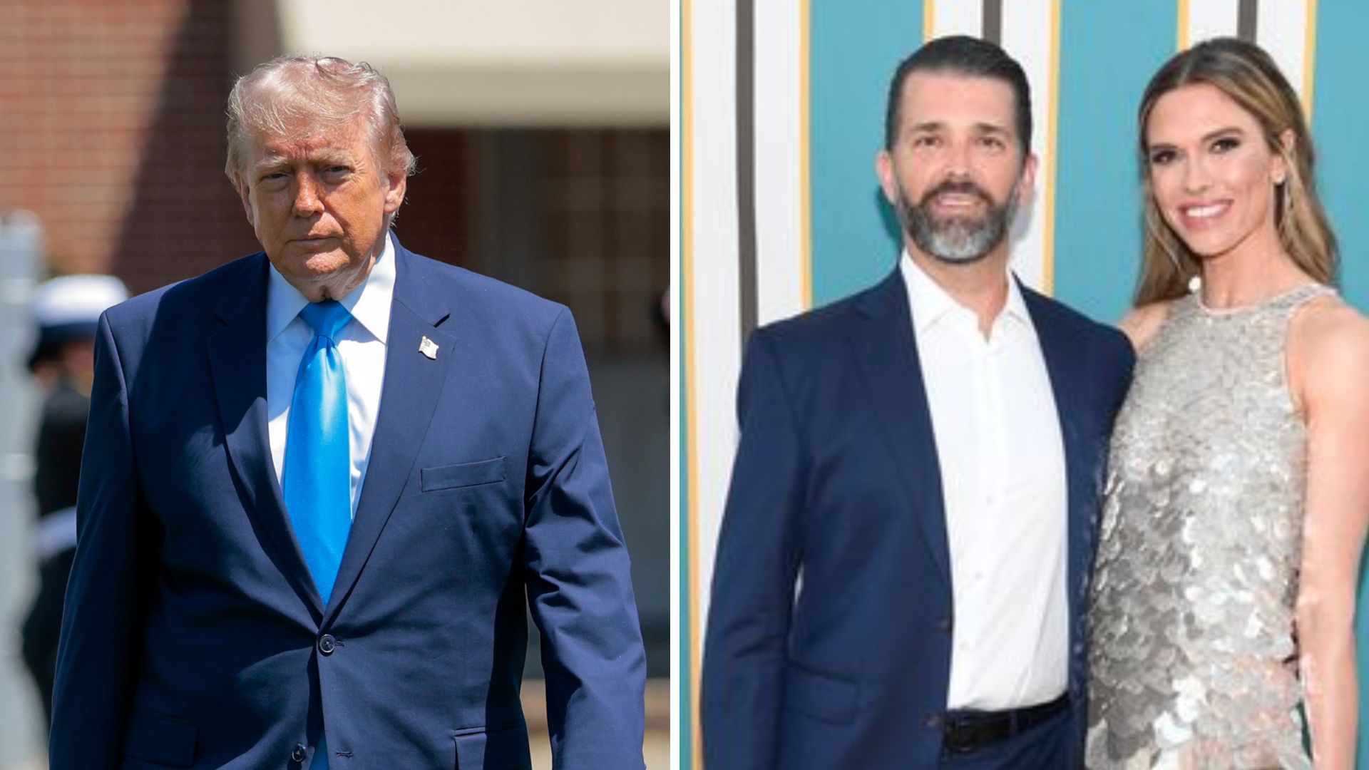 Donald Trump con su hijo Don Jr. y su prometida